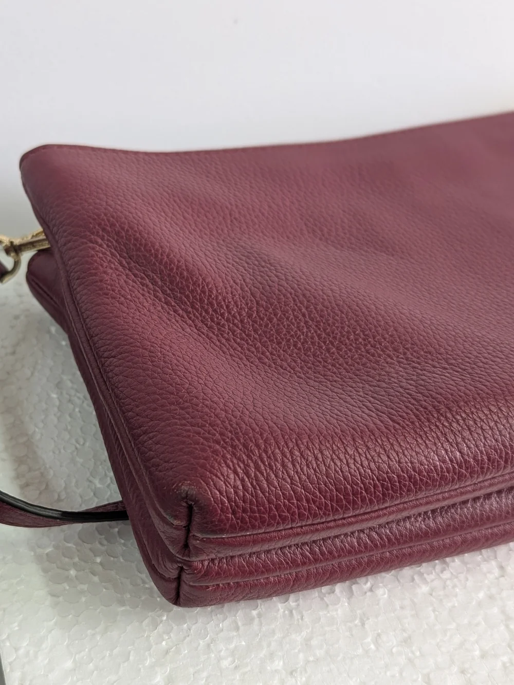 Michael Kors Burgundy Pebbled Leather Crossbody Double Zip Wristlet Clutch Gold